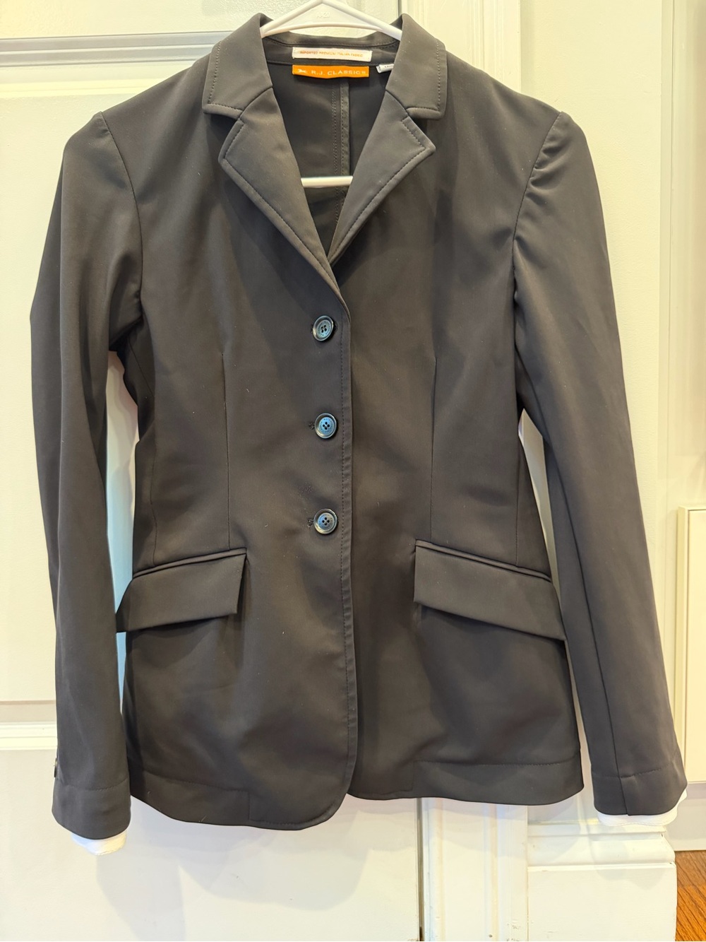 R.J. Classics Orange Label Black Girl’s Show Coat with cuffs, size 16R.